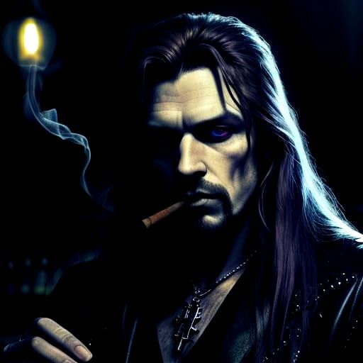 Gothic Portrait of Ginger Man Smoking Cigar