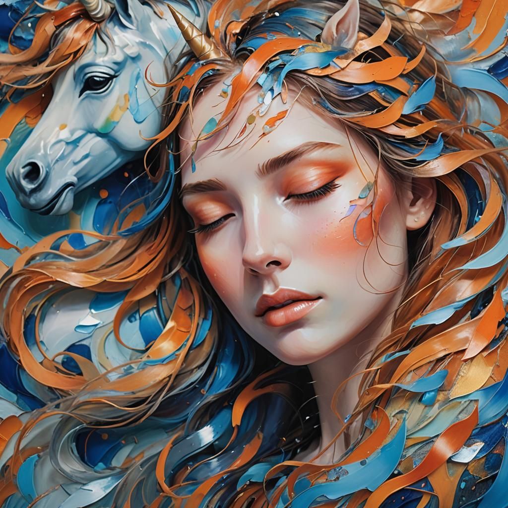 Abstract Expressionism: Girl with Unicorn Silhouettes