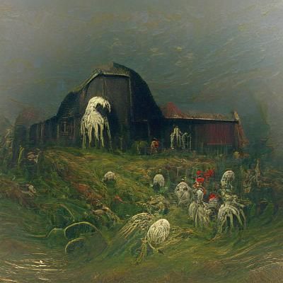 Horror Farm in Gothic Engraving Style