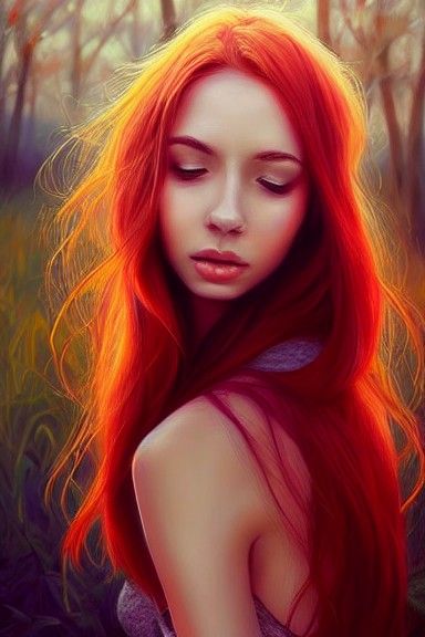 Autumn Fantasy: Red-Haired Woman in Floral Setting