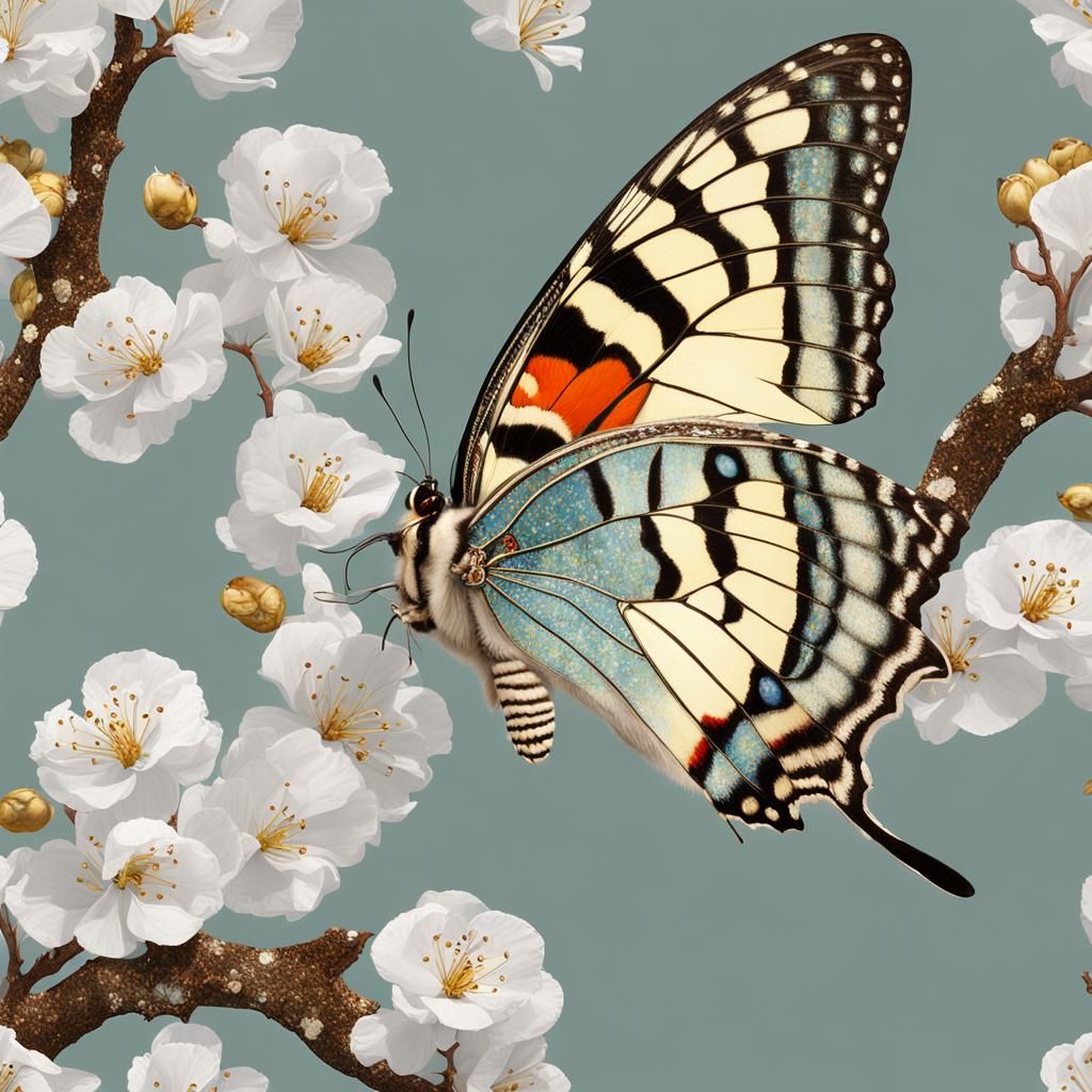 Sphynx Cat and Butterfly in Klimt Style