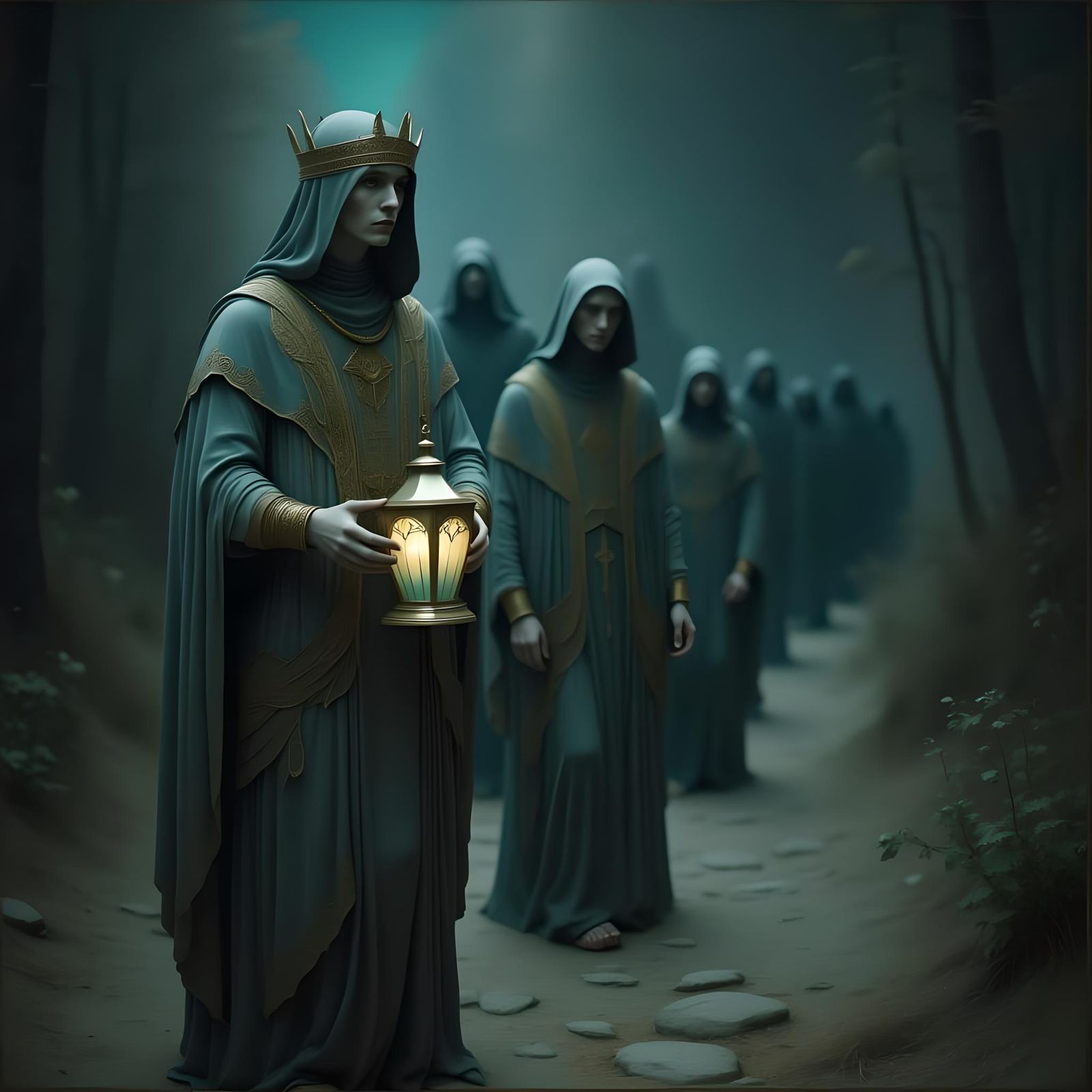 Mystical Procession Led by Ethereal Lantern