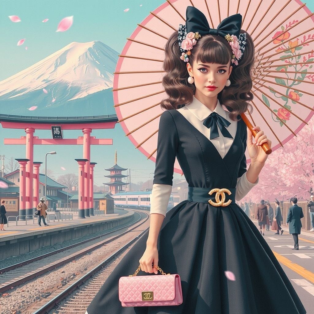French Girl in Retro-Japonisme Dreamworld