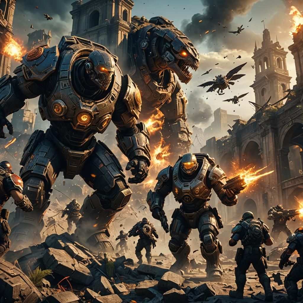 Gears of War Battle in Ruined City