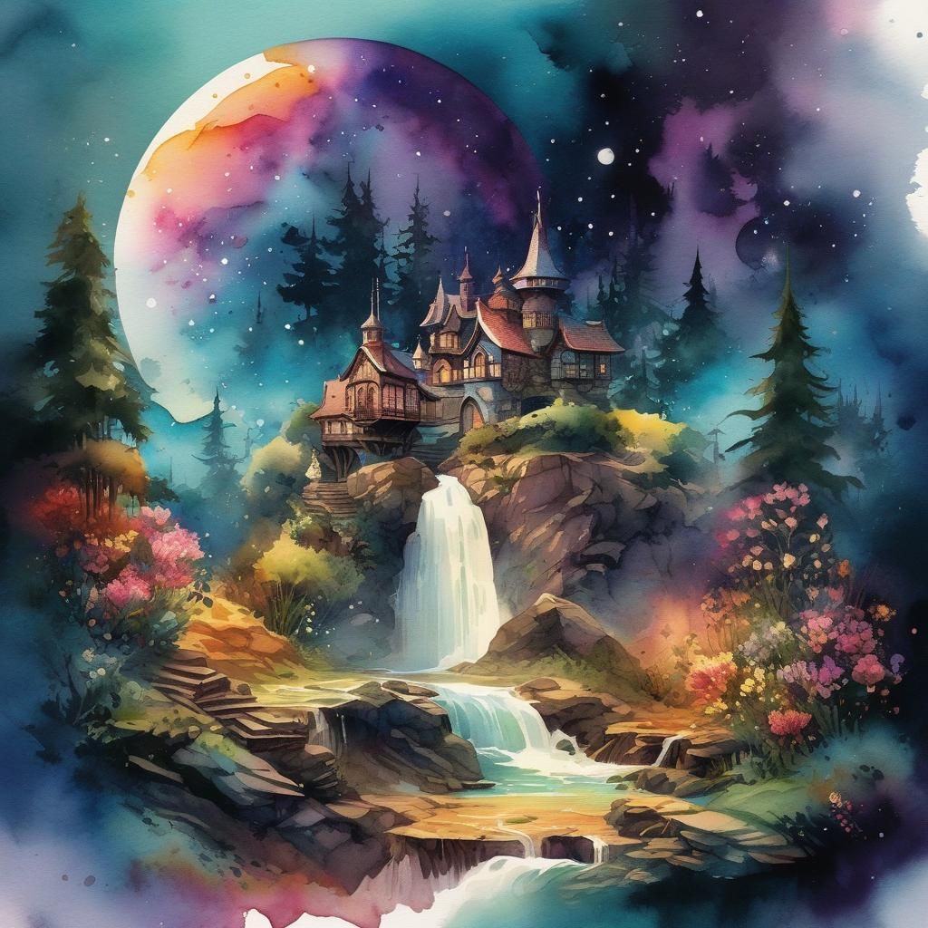 Magical Dark Magic Splash in Watercolor Art
