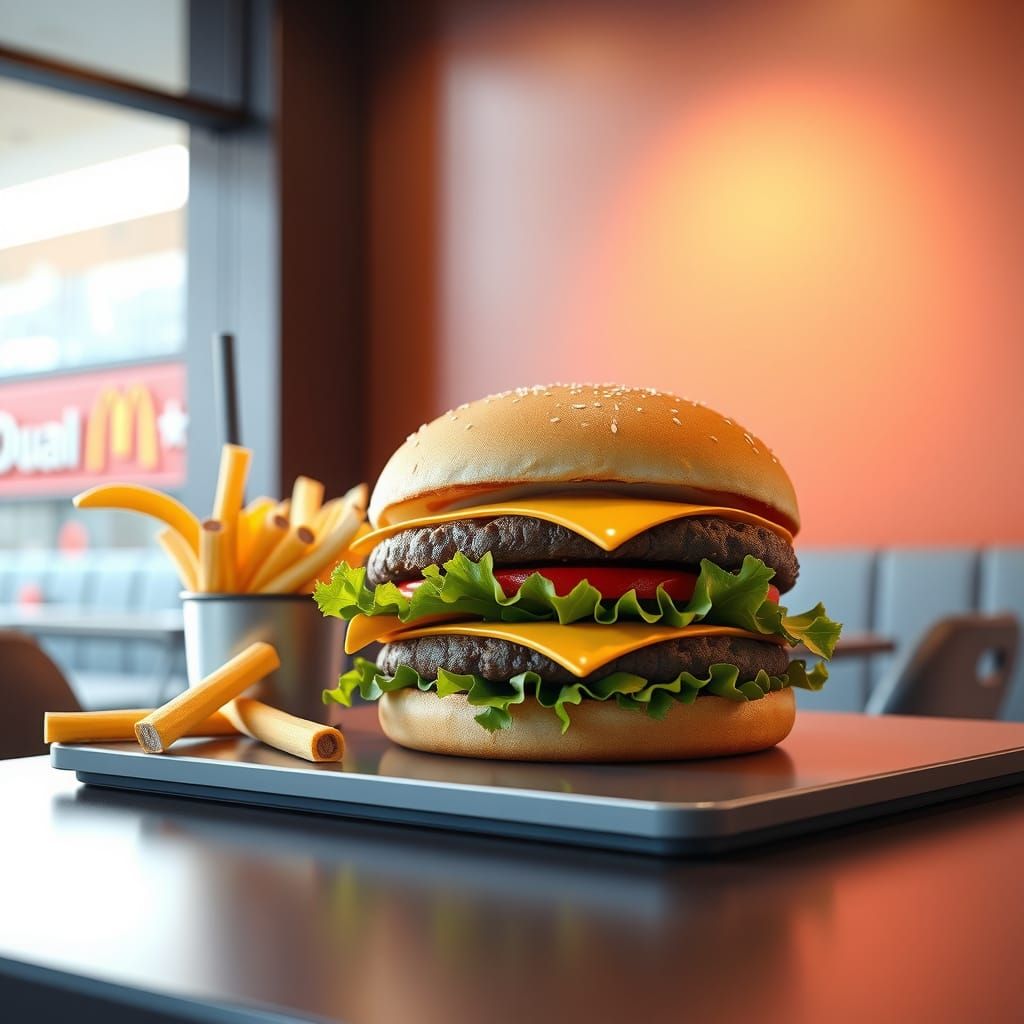 Ethereal Mega Mac Still Life in Anime-Inspired Oil Painting