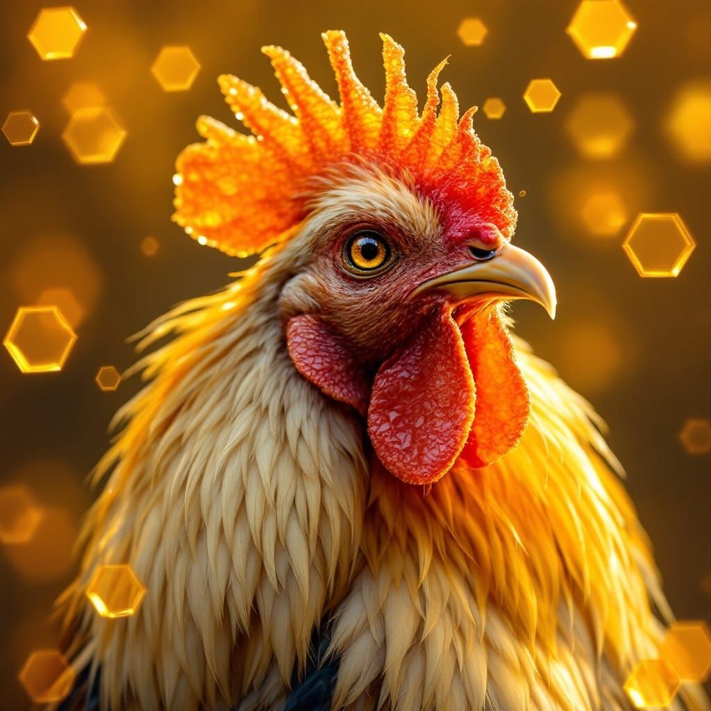 Rooster with Honeycomb Pattern Overlay
