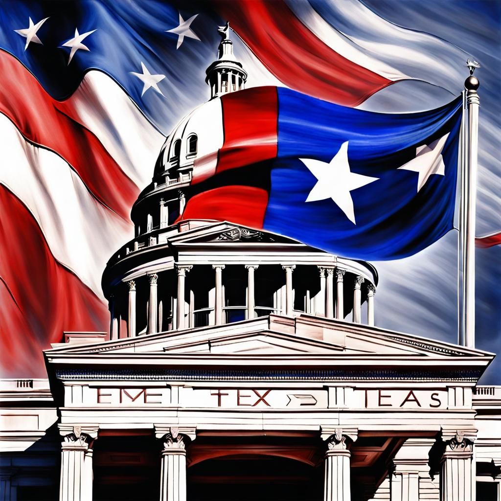 Texas State Flag Over Austin Capitol: Airbrush Art