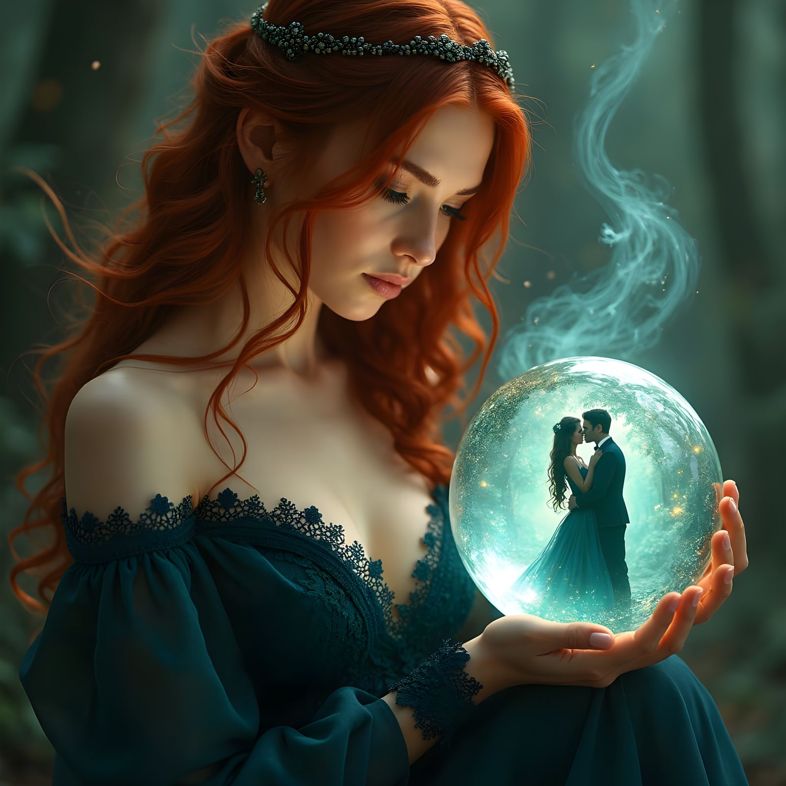 Enchanted Witch Watches Intimate Moment in Crystal Ball
