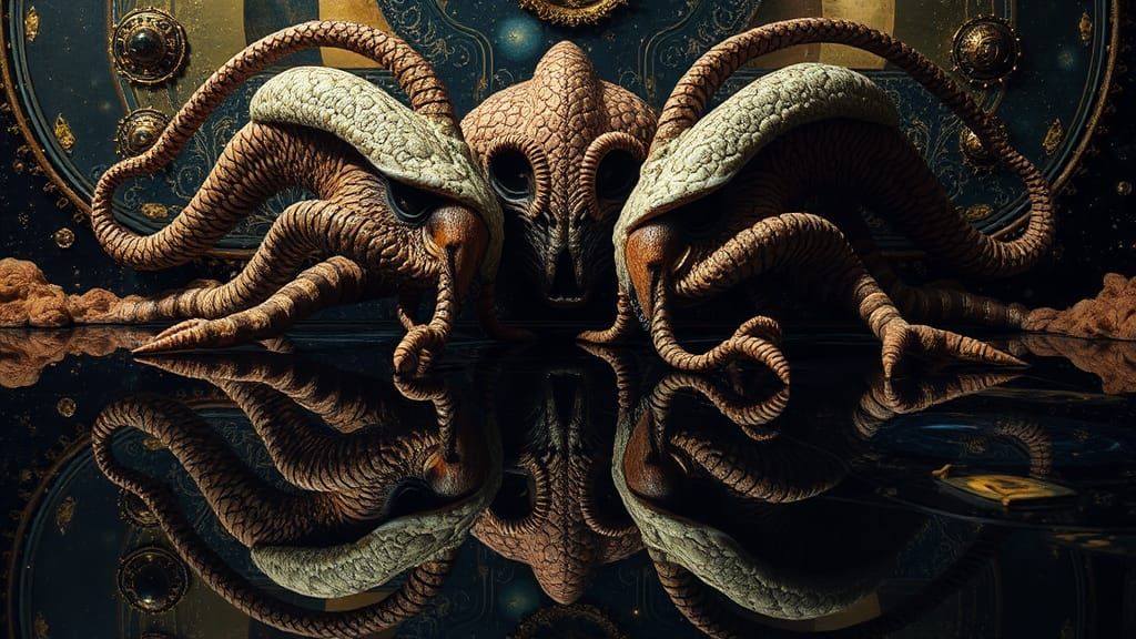 Surreal Reflection: A Dali and Giger-Inspired Vision