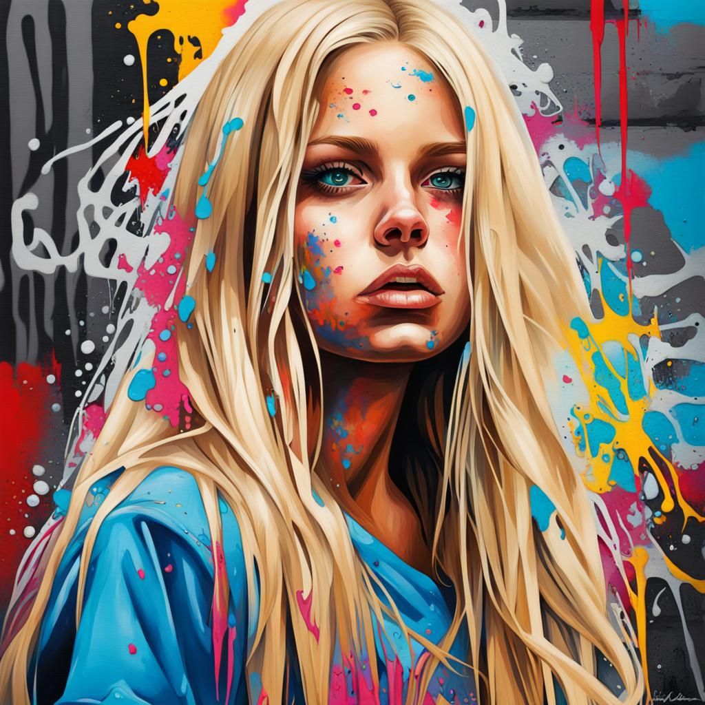 Colorful Graffiti Art Portrait of a Texas Girl