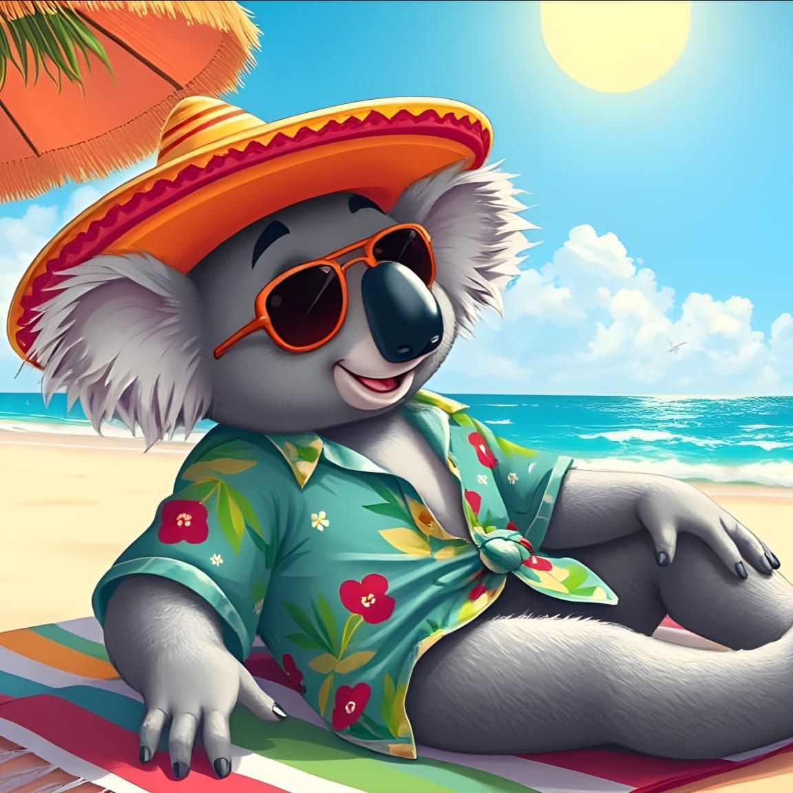 Koala in Sombrero at the Beach