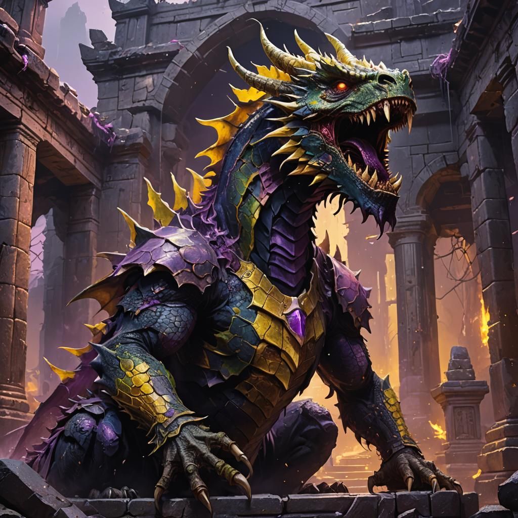 Acid Zombie Dragon in Dark Fantasy Temple
