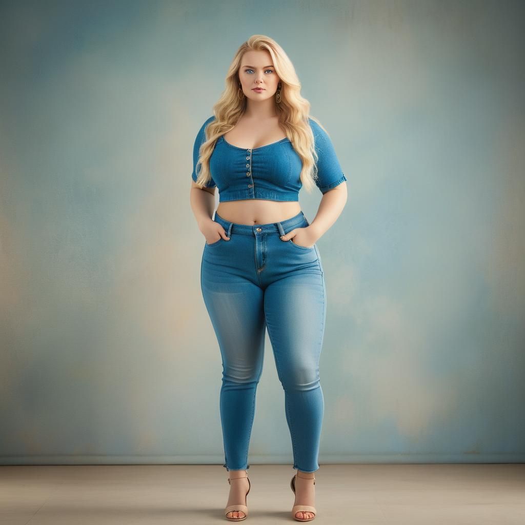 Plus-Size Blonde Model in Jeans, Editorial Photography