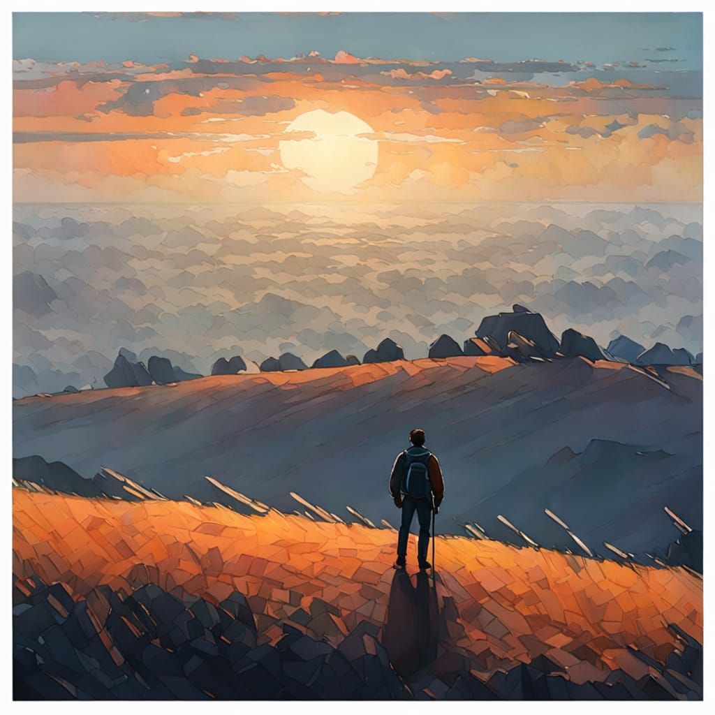 Misty Landscape with Figure, Impasto Painting