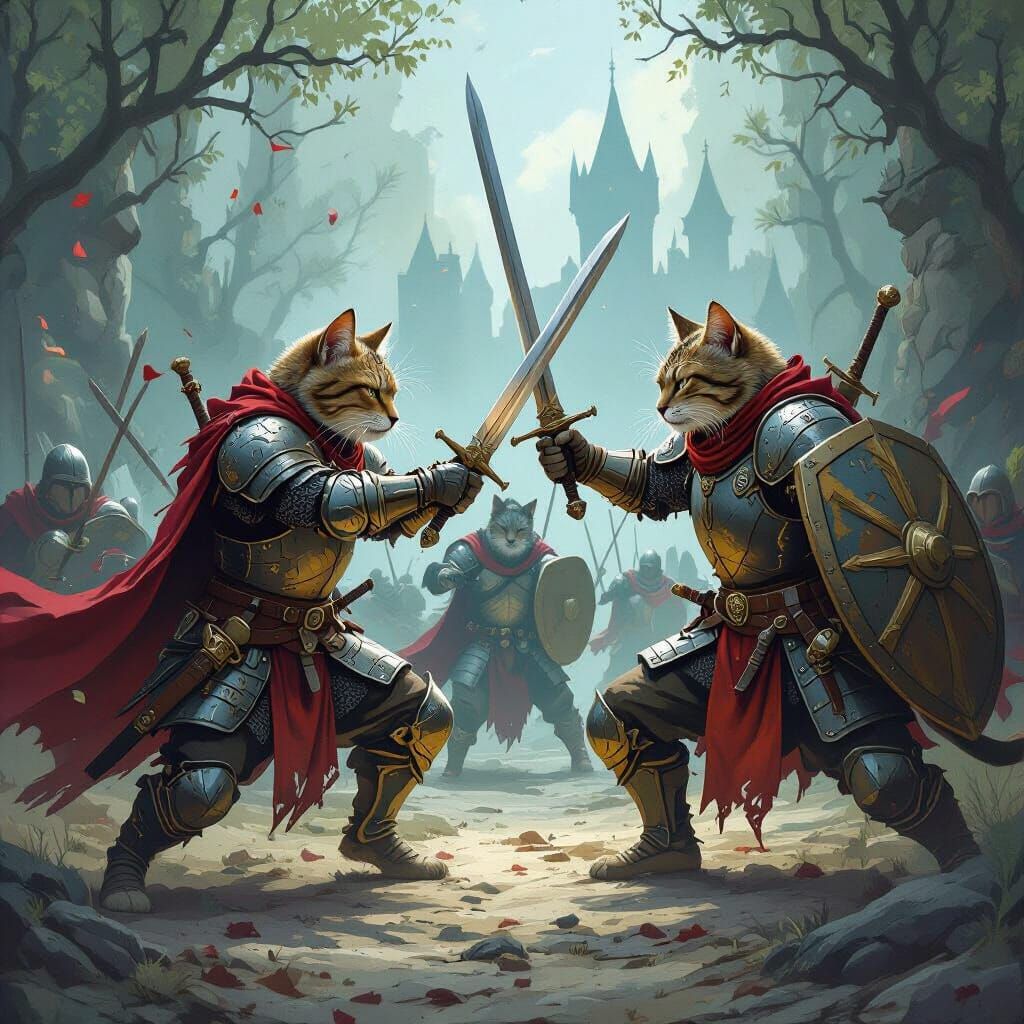 Armored Cats Battle in Mystical Realm