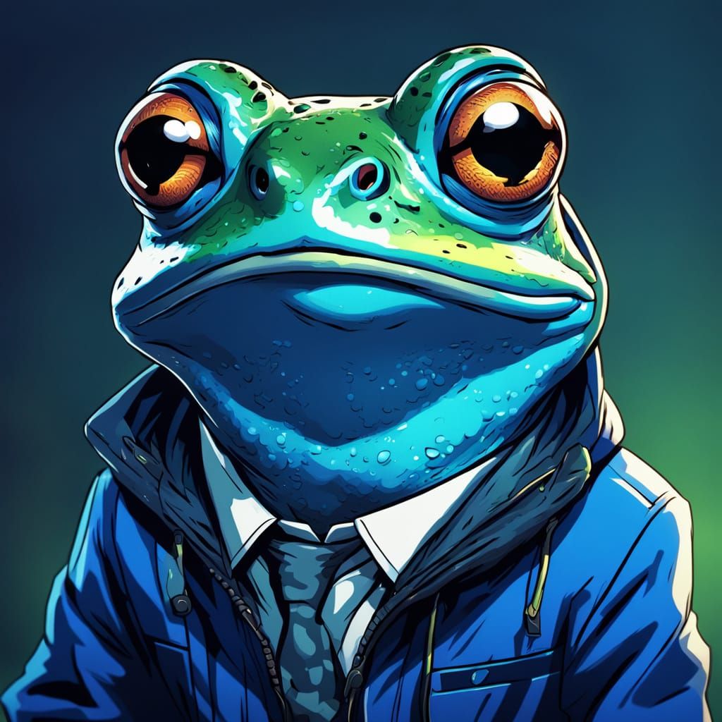 Surprised Frog in Blue Jacket, Manga Style