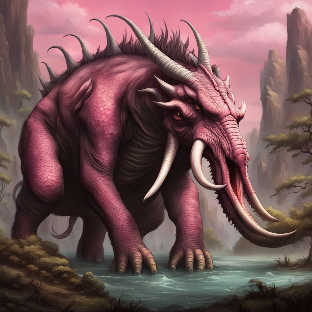 Gigantic Bewilderbeast Dragon with Tusks: Fantasy Concept Ar...