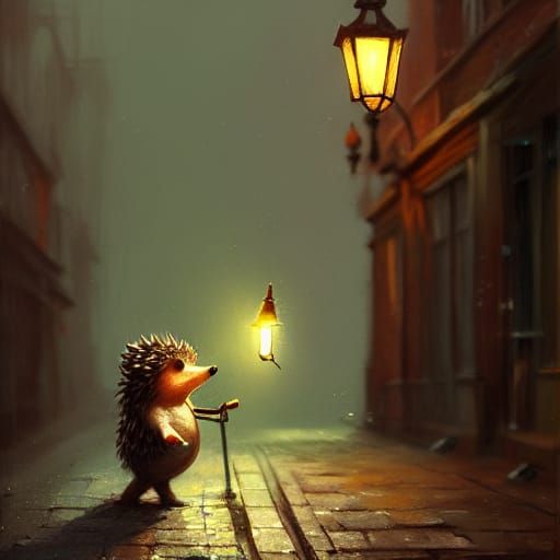 Victorian Hedgehog Lamplighter in Hyperrealistic Style