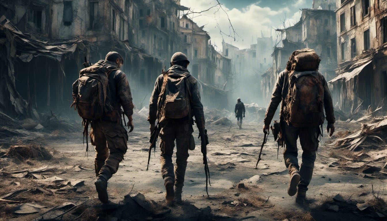 Post-Apocalyptic Soldiers in Burning City: Cinematic 3D Art