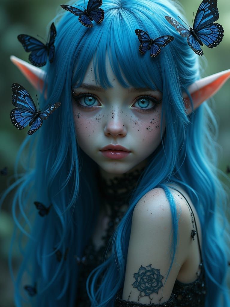 Ethereal Ghoul Elf with Black Butterflies Portrait