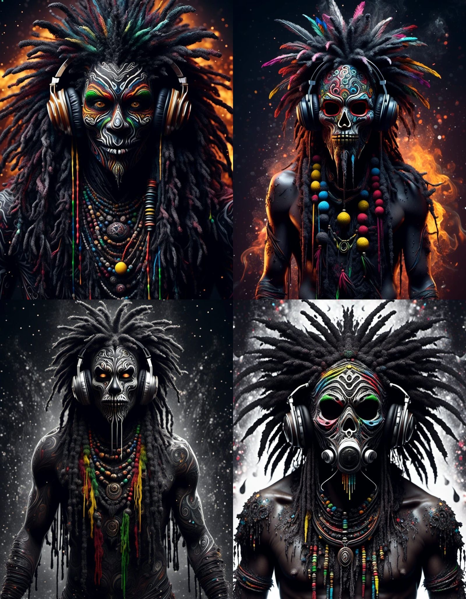 Rasta Shaman in Mask with Ink Splatter Background