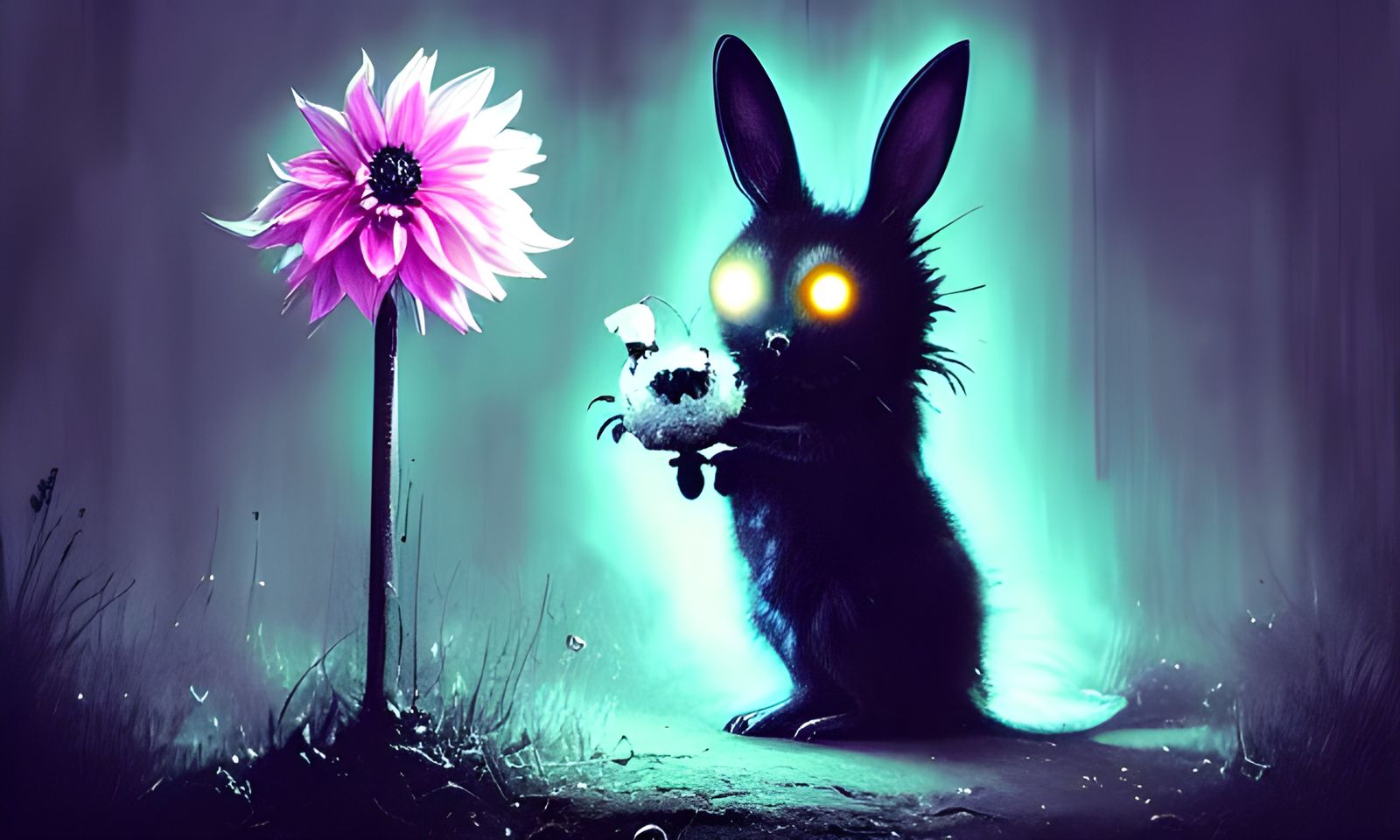Goth Bunny with Dahlia: Hyperdetailed Digital Art