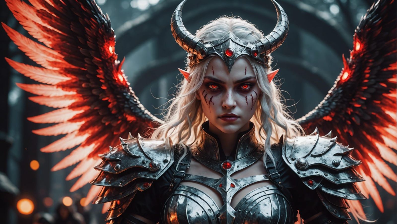 Horrific Red Eyed Valkyrie in Ecopunk Gothic Art