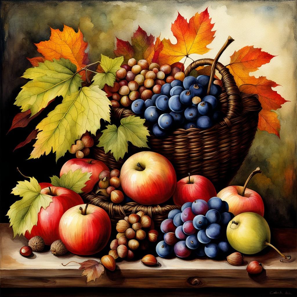 Abundant Autumn Harvest in Watercolor Style