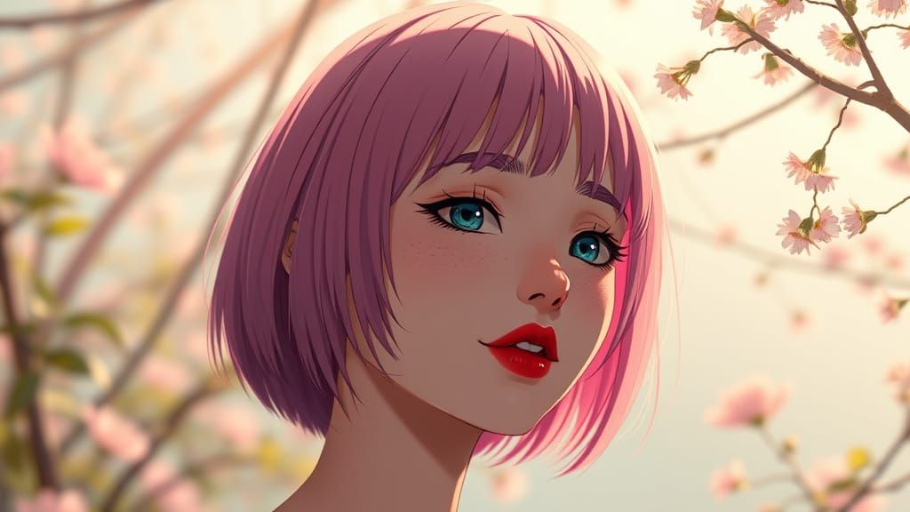 Anime Woman with Pink Hair Air Kiss in Digital Art