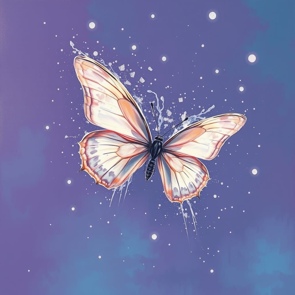 Surreal Quantum Butterfly Disintegrates in Lavender and Cyan...