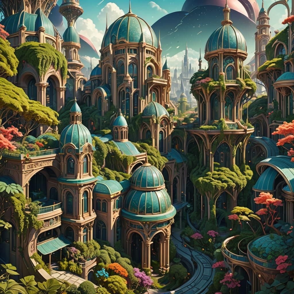 Art Nouveau Cityscape on Alien Planet