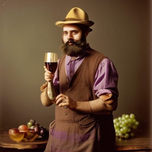 Smiling Man with Beverage in Antique Setting