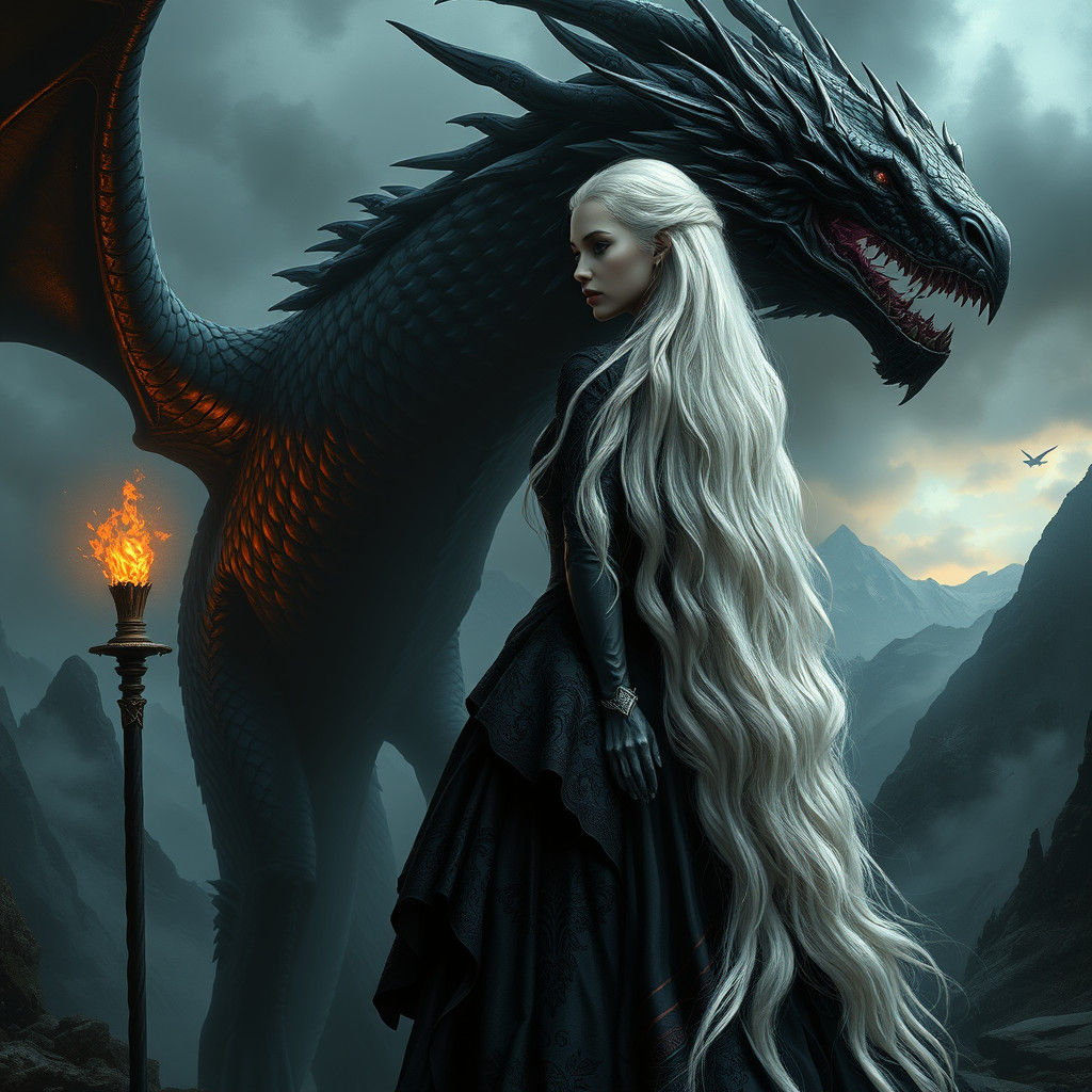 Woman and Dragon in Cinematic Digital Painting