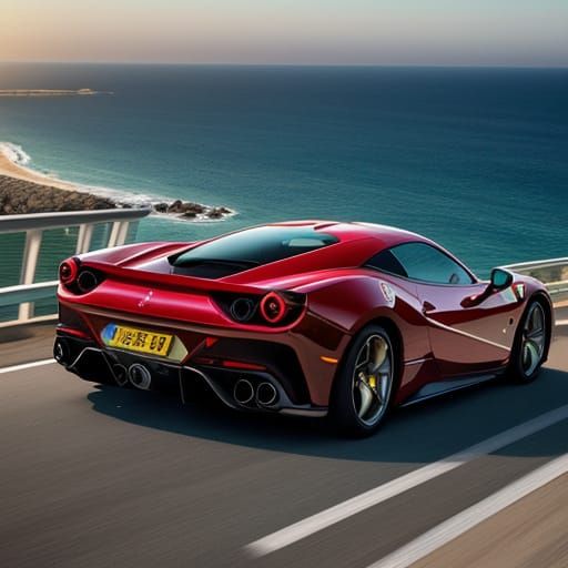 Futuristic Ferrari Speeds Down Coastal Highway in Vibrant It...