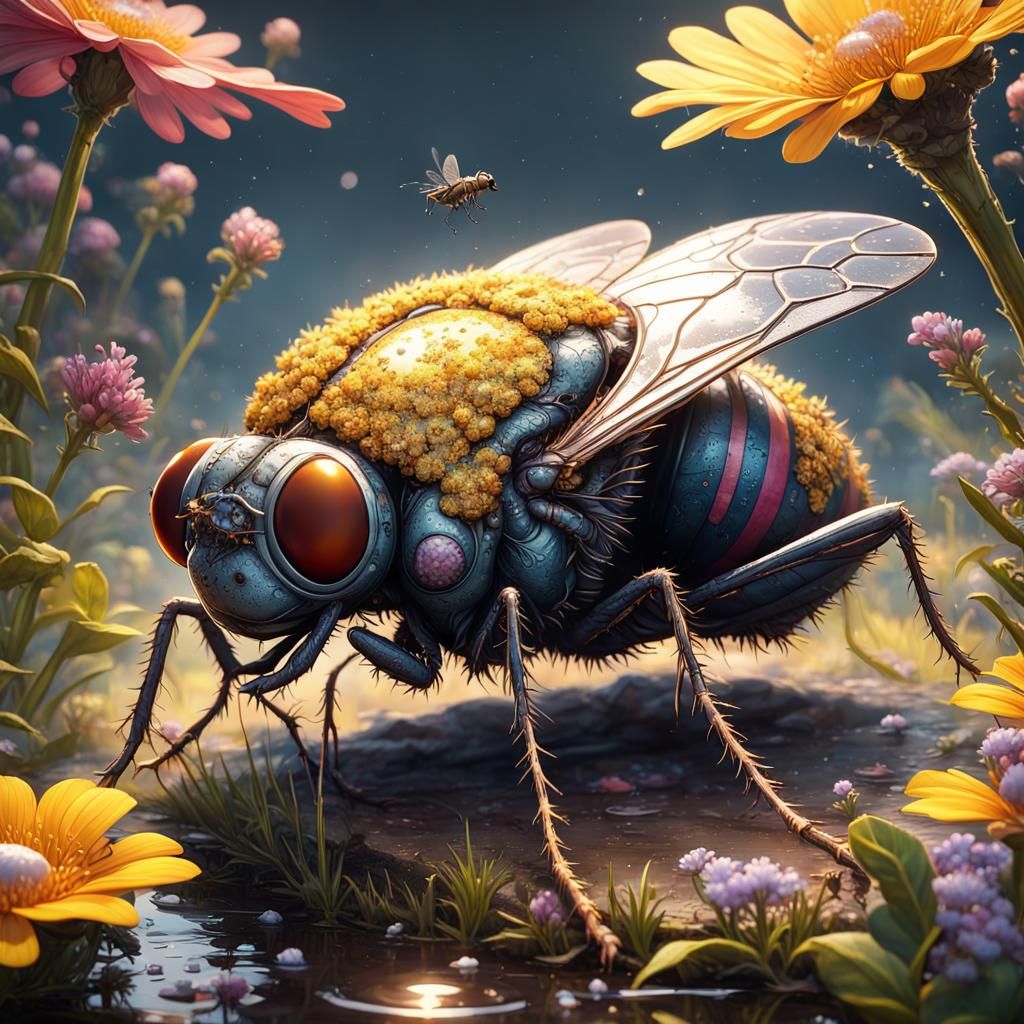 Glittering Fly and Toad in Dark Fantasy Art