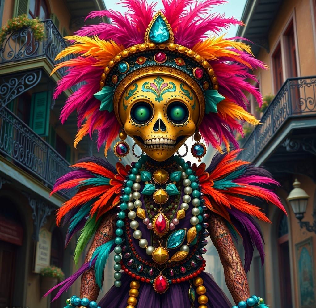 Vibrant New Orleans Voodoo Doll in Mardi Gras Colors