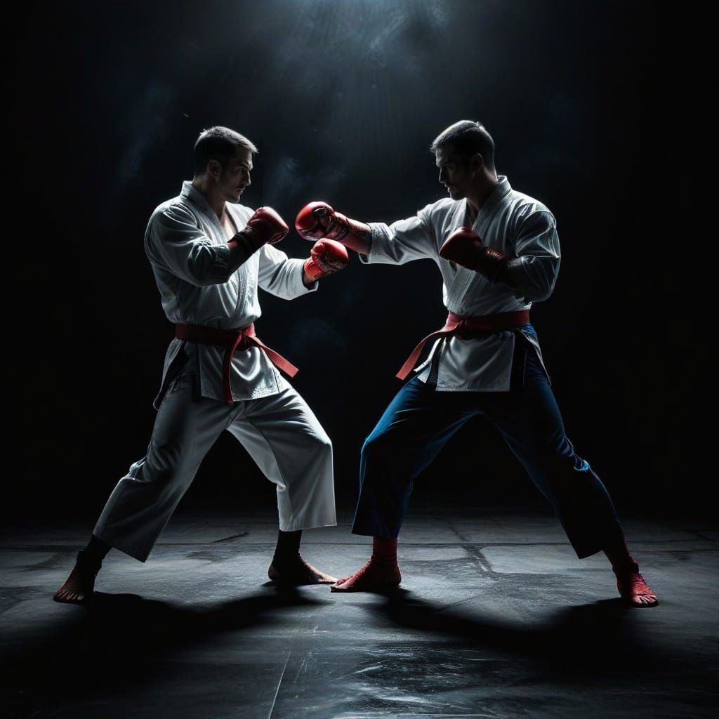 High-Stakes Sparring Match in Minimalist Style