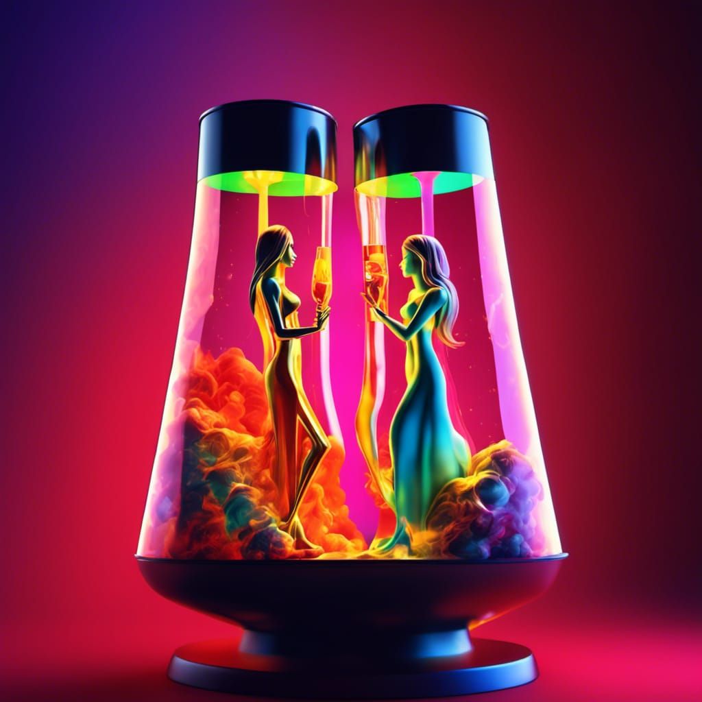 Liquid Women Romance in Psychedelic Lava Lamp