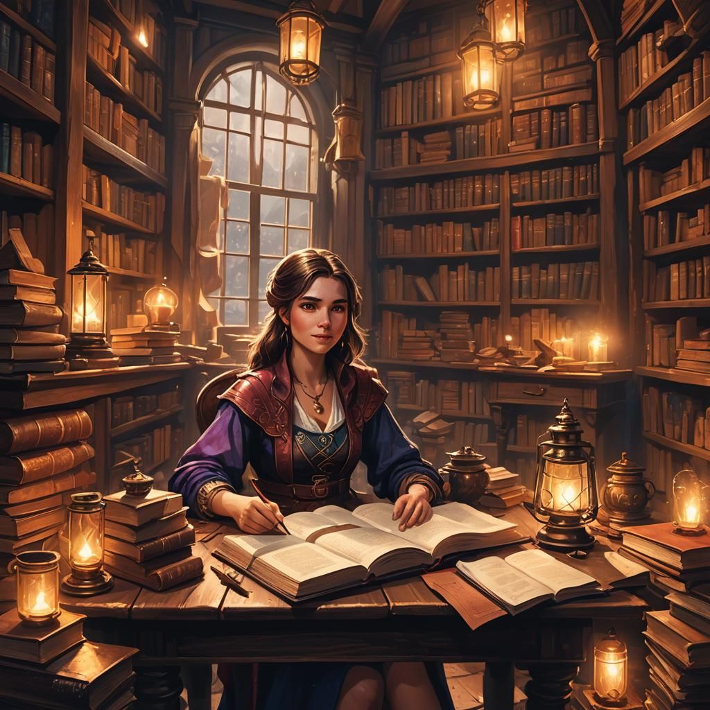 Enchanting Author in Mystical Library Concept Art