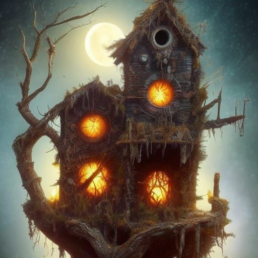 Dark Birdhouse with Ruins as Digital Painting