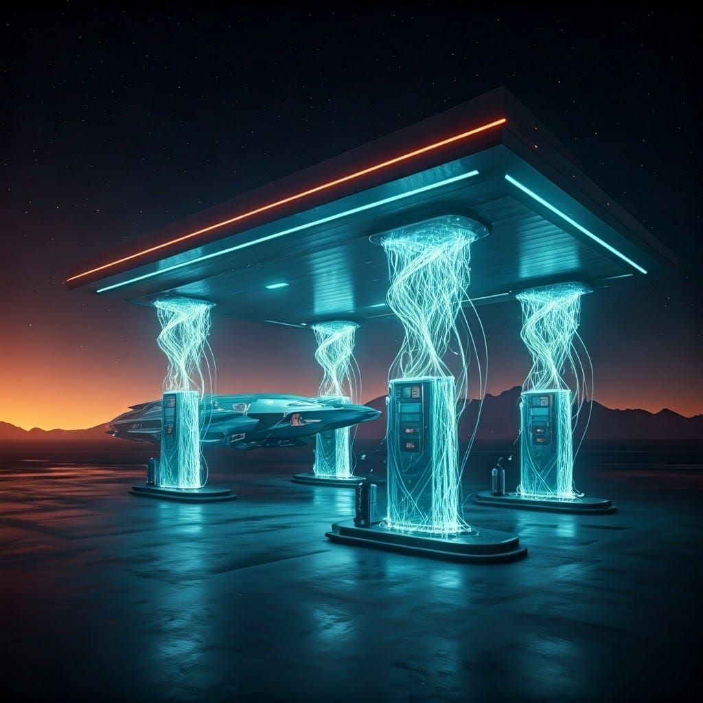 Futuristic Alien Gas Station in Cyberpunk Style