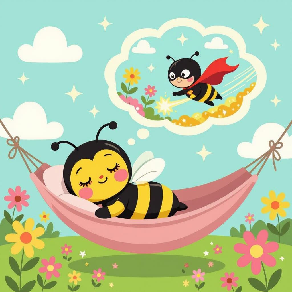 Cartoon Bumblebee's Superhero Dream Adventure