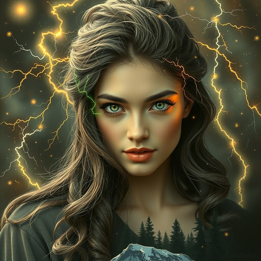 High-resolution digital painting of a beautiful woman's face...