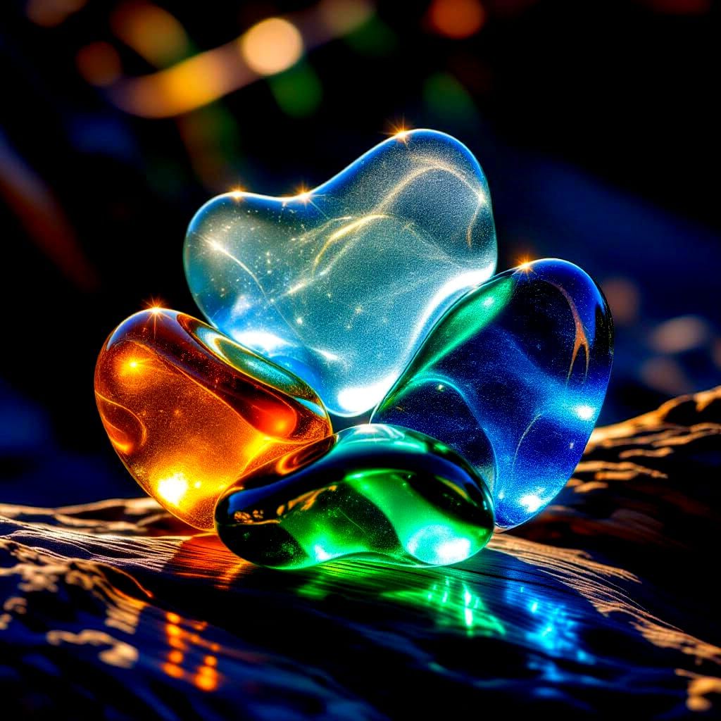 Luminous Sea Glass Sculpture Glowing on Driftwood