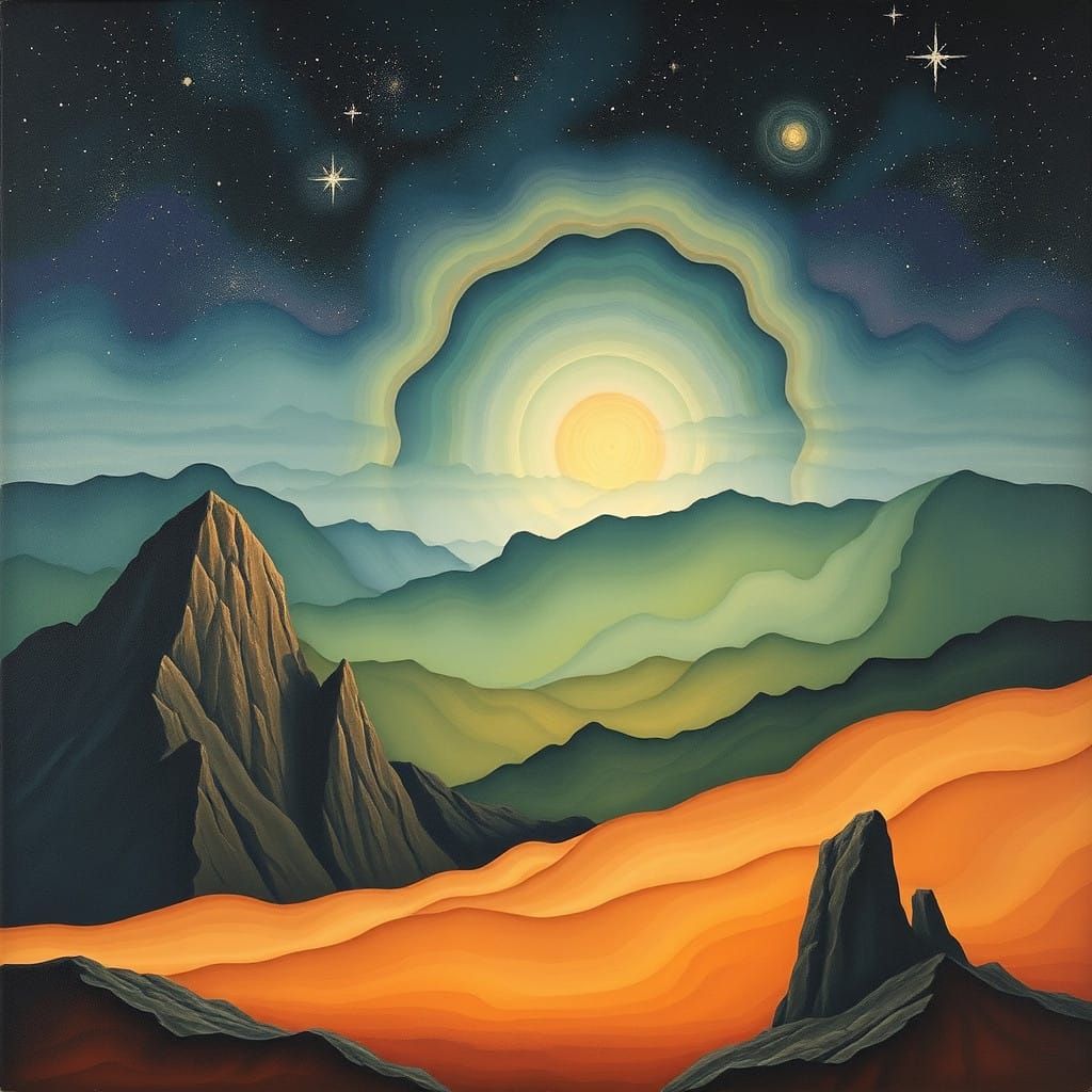 Mythical Landscape in Cosmic Art Style