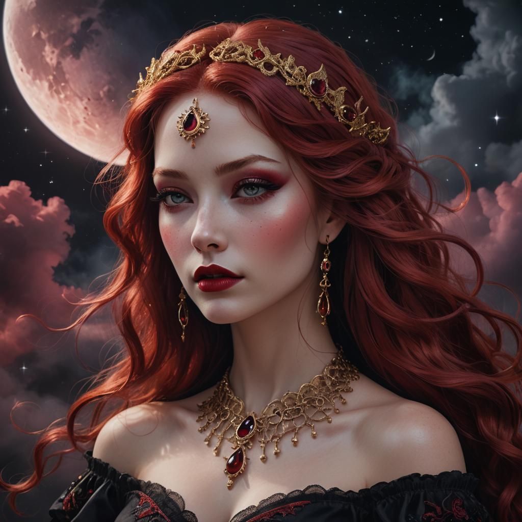 Goddess with Red Hair in Fantasy Portrait