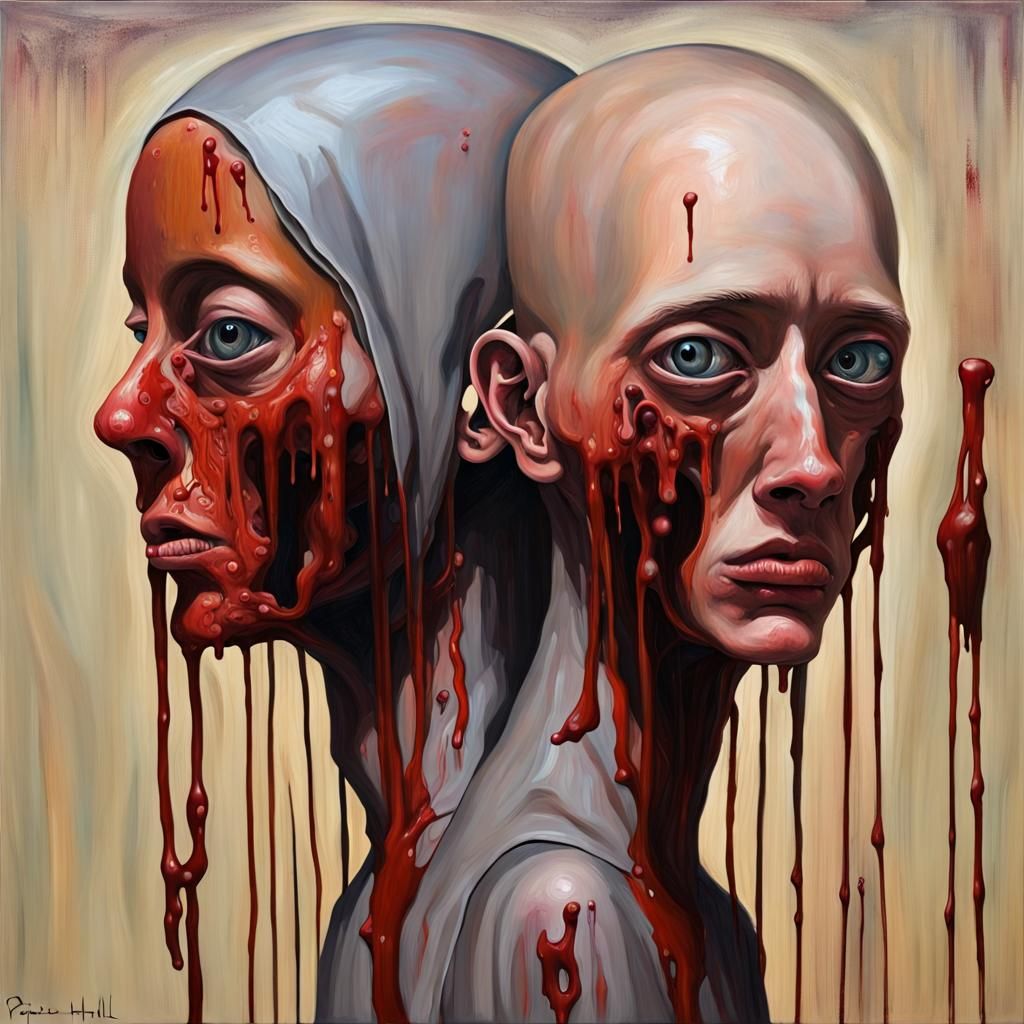 Surreal Uncanny Valley Painting of Humanoid Figure