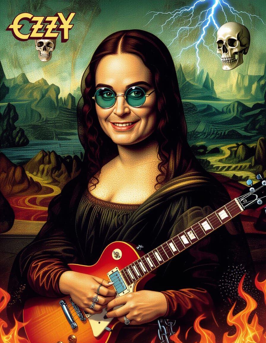 Ozzy Osbourne as Mona Lisa in 80s Airbrush Art
