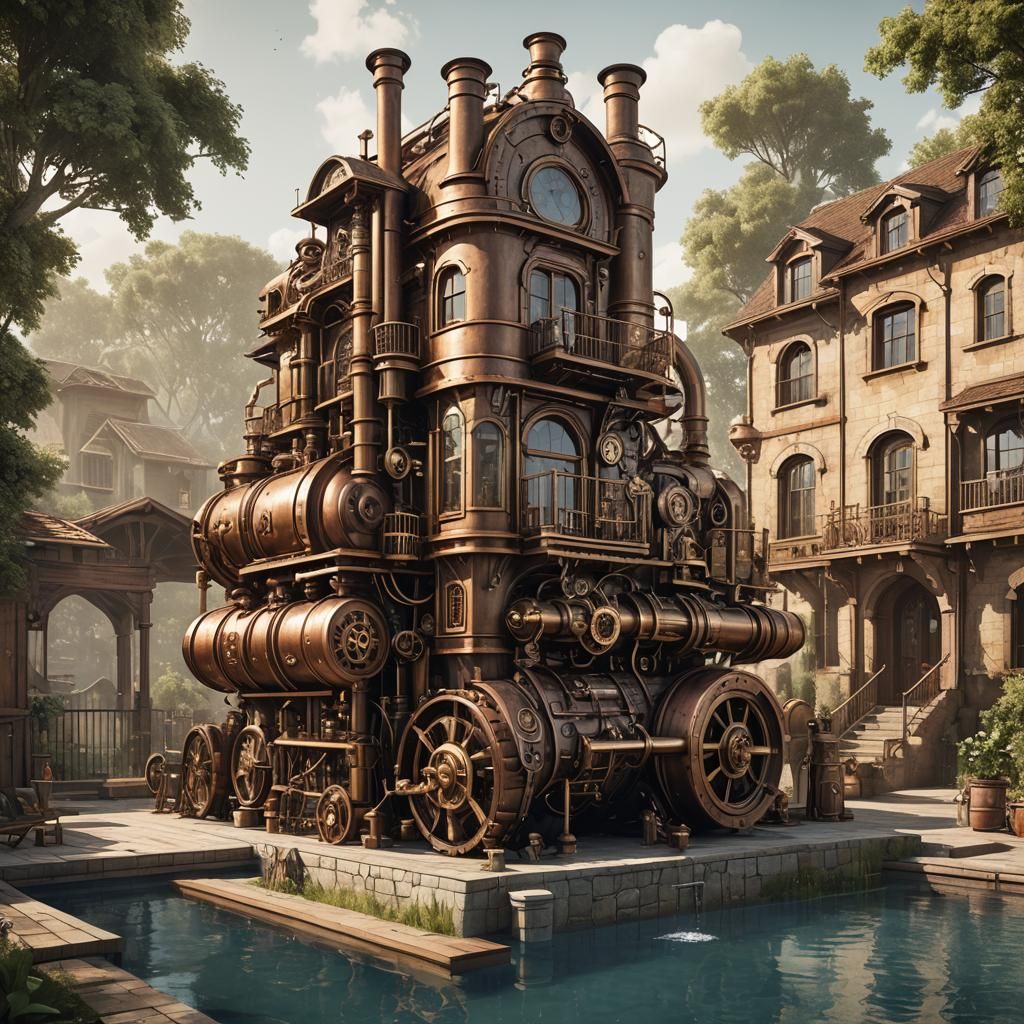 Steampunk Engine Powers House and Pool